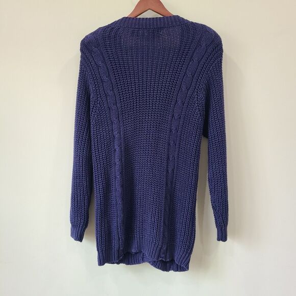 Marsh Landing Womens Cardigan Small Navy Chunky Knit Fisherman Grandpa Classic - Picture 6 of 9